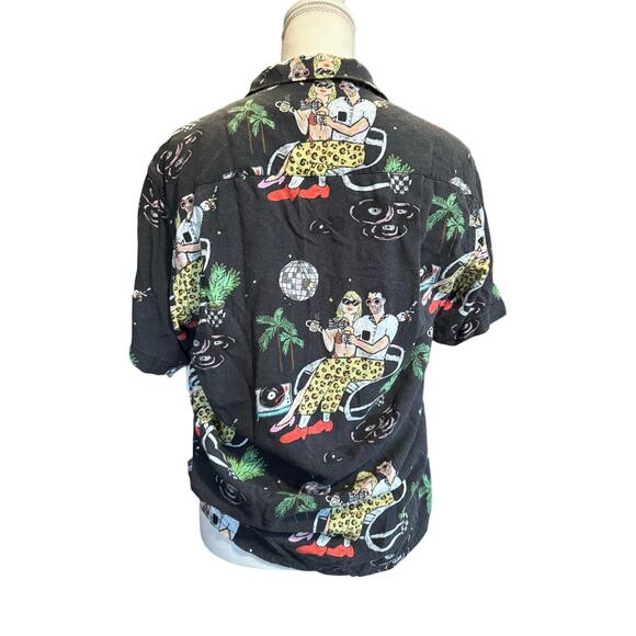 MENS BLACK SHORT SLEEVE CASUAL BUTTON UP DURVIN DISCO PARTY TRUE ROMANCE MOVIE - Picture 5 of 5